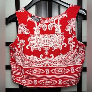 Red & White Crop Top | Open Back